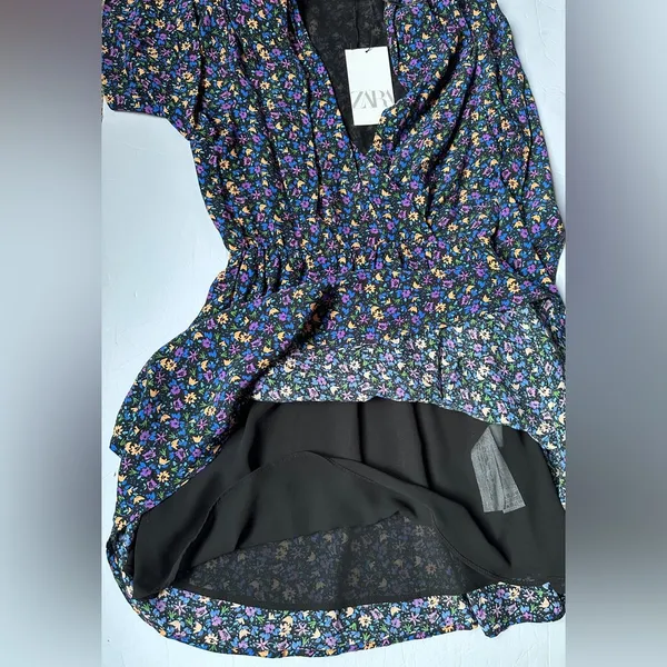 Zara Mini‎ Dress | Boho Floral Print | Women’s XS | Shoulder Pads | Long Sleeve - Image 12