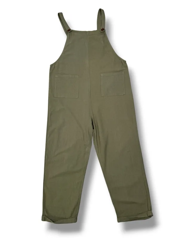Emery‎ Rose Cotton Front Pocket Cuffed Overalls Jumpsuit Olive Green Large - Image 13