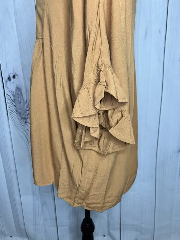 Andree by Unit V-Neck Babydoll Blouse Sz L Pleated Front Short Ruffle Sleeve Top - Image 6