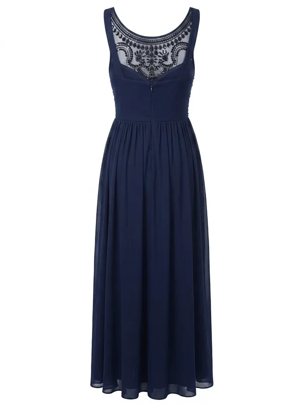 B Darlin Navy Maxi Dress with Gold Beaded Bodice - Image 2