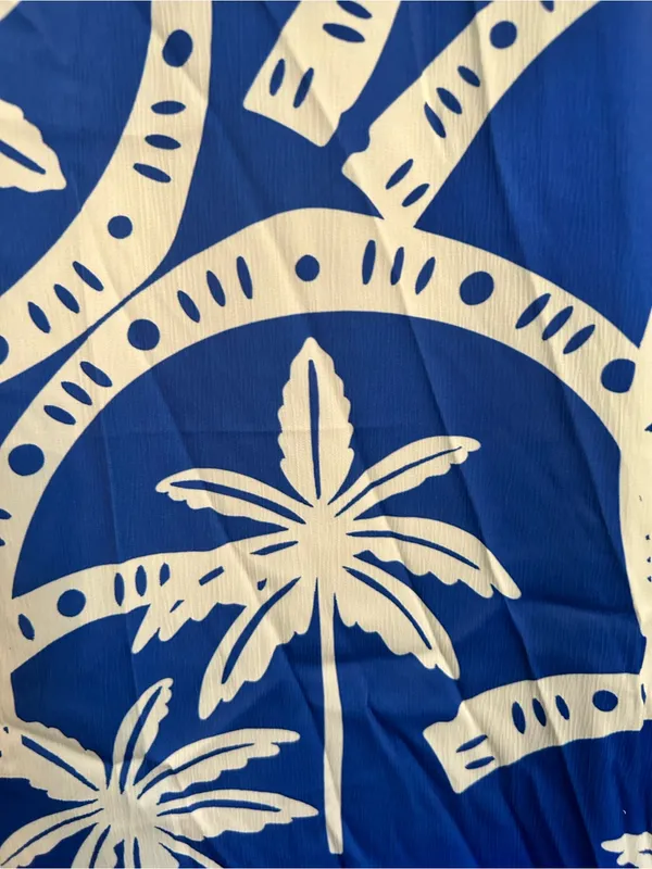 Royal Blue Palm-Print Wide-Leg Pants - Image 3