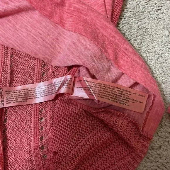 Ariat Crochet Back Henley Top Womens XXL Coral Pink Long Sleeve Slub Knit Boho - Image 3