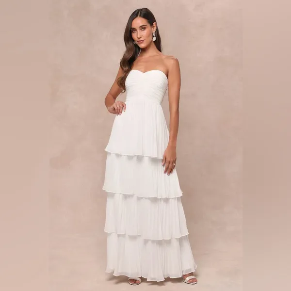 LULU’S Seriously Sensational White Strapless Tiered Maxi Dress - Image 6