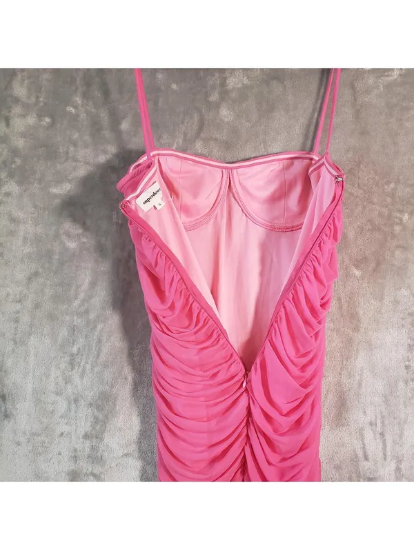 superdown emmie mesh mini dress pink ruched bodycon Revolve Size S - Image 4