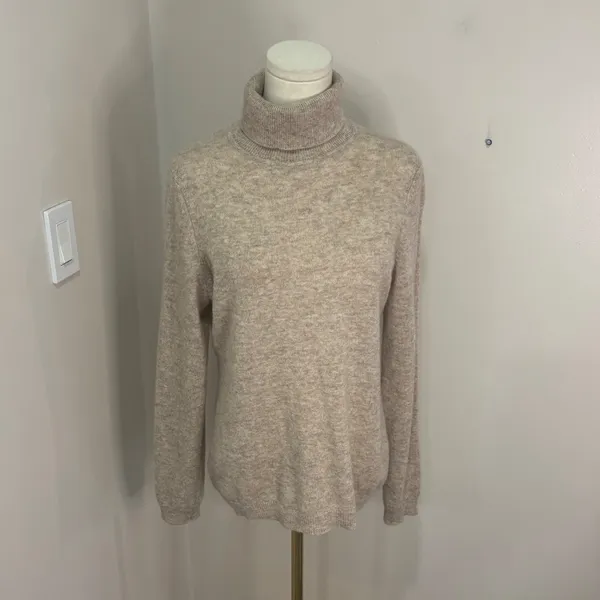 Charter Club Luxury Cashmere Turtleneck Sweater Oatmeal Beige Heather Medium - Image 2