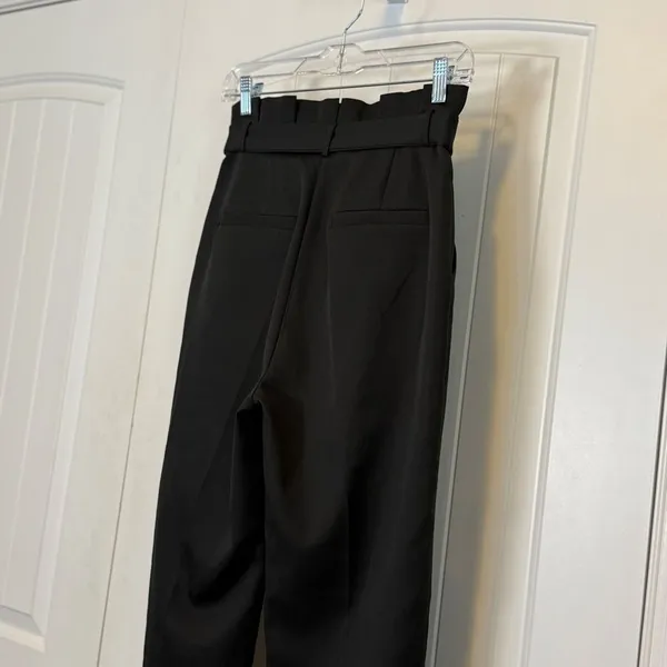 Lulus Black Paperbag Waist Tapered Pants High Rise Tie Waist Trousers Small - Image 10
