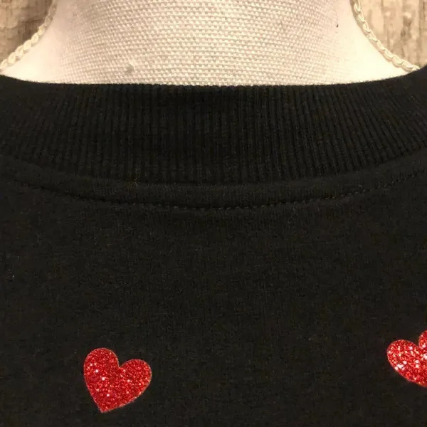 Beach Riot Black Cropped Sweatshirt with Red Glitter Hearts, Size Large - Image 3