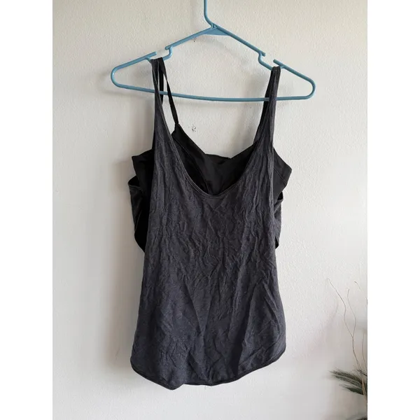 Lululemon Heathered Charcoal Grey 2-in-1‎ Open Back Tank Top with Shelf Bra - Image 2