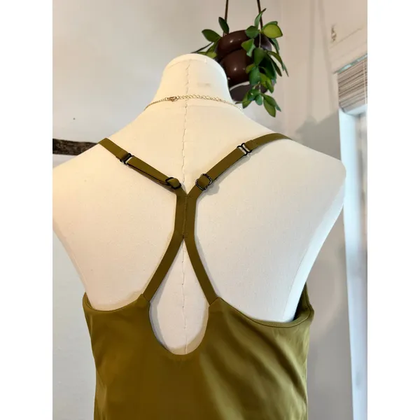Olive Green Knee Length Built in Short Bra Tank Athletic Dress Size Large - Image 4
