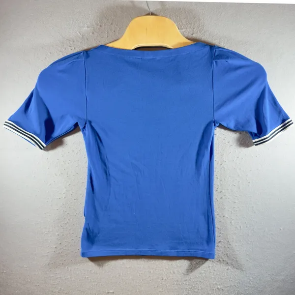 1162 | Lauren Ralph Lauren Nautical Preppy Puff Sleeve Boat Neck Top‎ Blue M - Image 2
