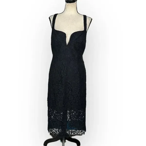 Bardot Adeline Midi Dress Women's 6 Black Sheath Sleeveless Plunge Neck NWT - Image 3