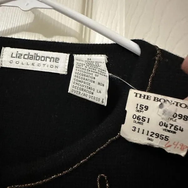 Vintage Black 100% Merino Wool Cardigan Sweater Sz M Medium Beaded - Image 4