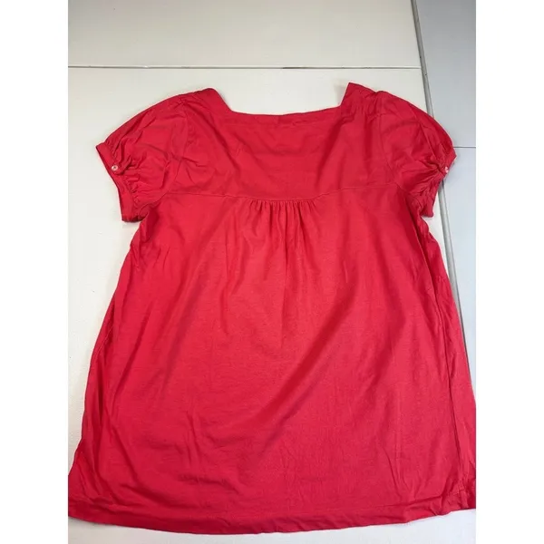 J.Crew Womens Coral Red Square Neck Pleated‎ Cotton Puff Sleeve Blouse Top M - Image 3