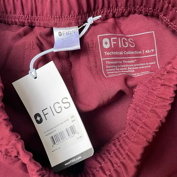 FIGS Yola High Waisted Scrub Pants Burgundy Petite Size XS NEW - Image 8