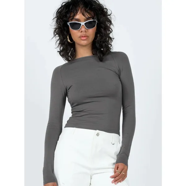 Princess Polly Arnim Gray Crewneck Long Sleeve Slim Pullover Tee T-shirt Top 2 - Image 7