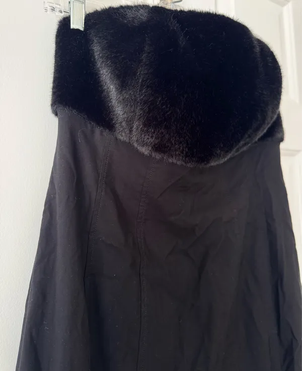 Anthropologie Strapless Faux Fur Trim Slim Midi Dress, Size M - Image 8