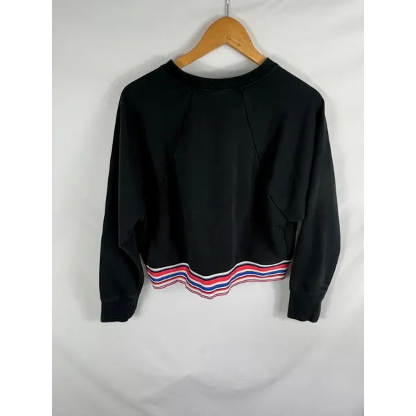 Nike Black Logo Striped Hem Pullover Crop Sweatshirt Size Medium - Image 4