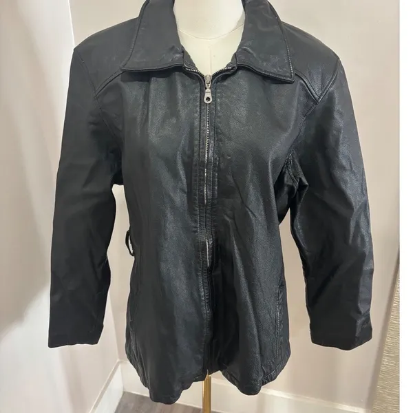 Wilsons The Leather Experts Black Leather Zip Front Jacket Womens‎ Large L - Image 2
