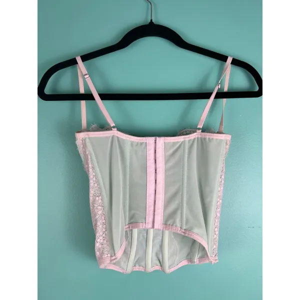 Out From Under Pink Lace Corset Bustier Top S | Sheer Mesh Lingerie Style Crop U - Image 4