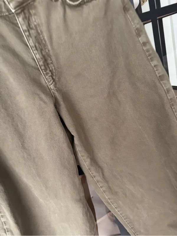 Zara barrel leg jeans pants high rise baggy olive green denim pockets cargo - Image 5