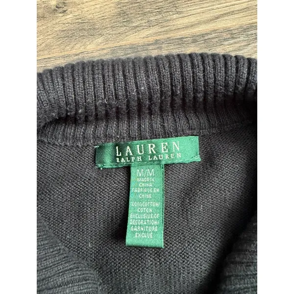 EUC Womens VINTAGE Lauren Ralph Lauren sweater zip black emblem gold detail SZ M - Image 4