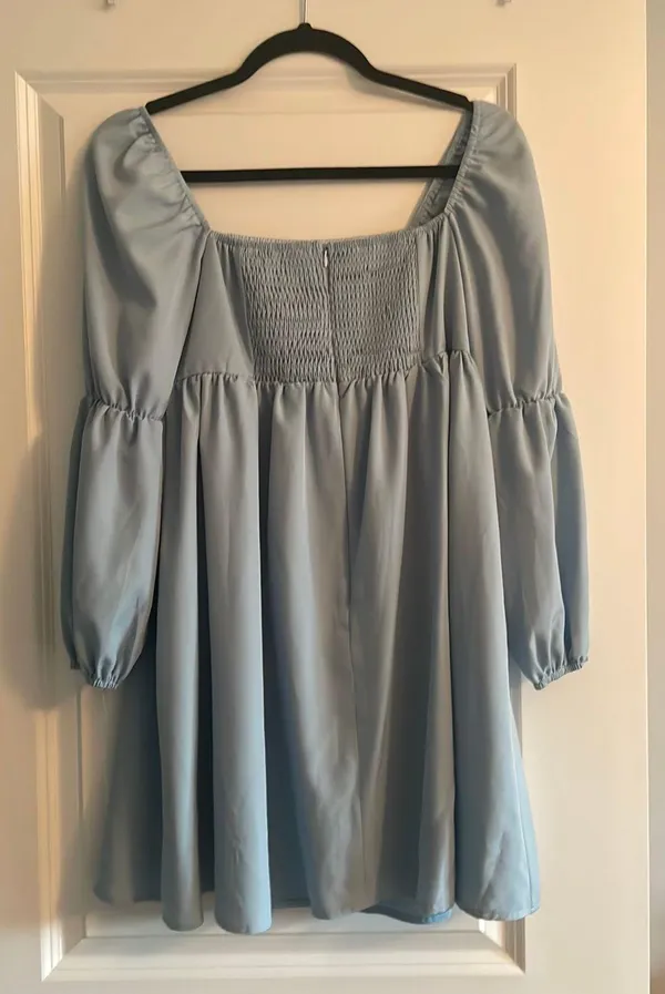 Exlura Womens Square Neck Dress Long Puff Sleeve A-Line Casual Short Mini Dress - Image 5