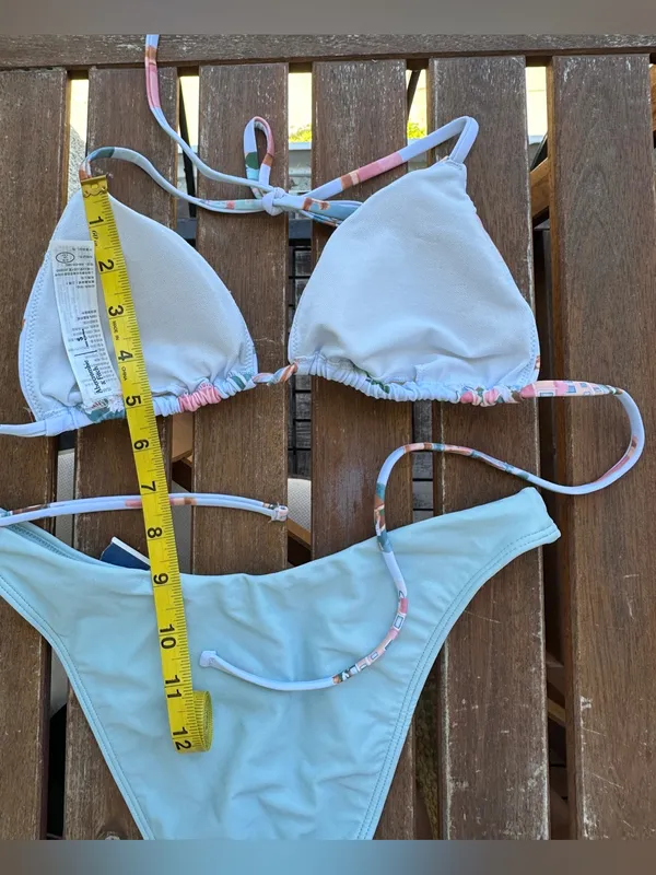 NWT Abercrombie & Fitch Bikini Set - Light Blue Postcard Pattern/Light Blue - S - Image 10