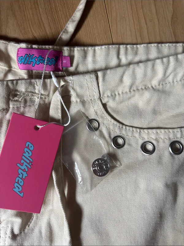 Edikted Cream Flared Jeans with Stud Trim - Image 4