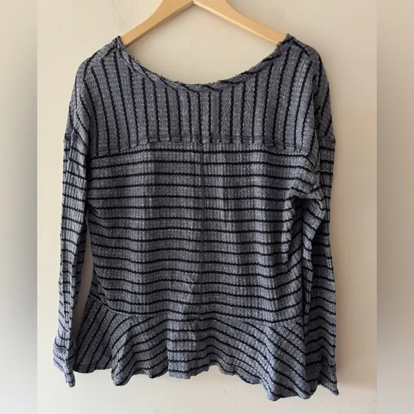 We The Free/Free People Auntie Em Thermal Striped Peplum Top‎ Size Large - Image 2