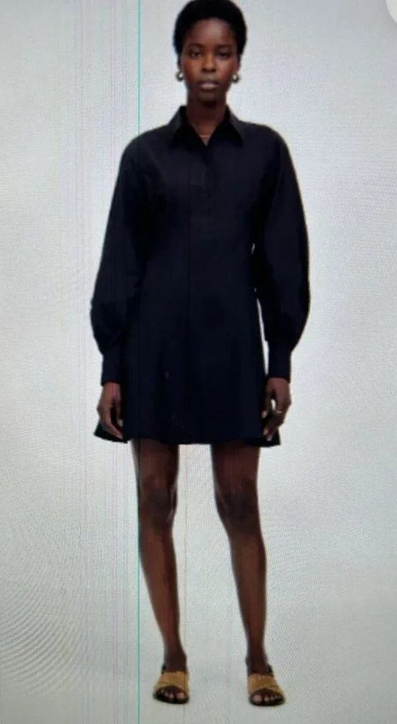 Madewell $138 Seamed Long-Sleeve Mini Shirtdress in Poplin Black Size 8 NV025 - Image 3