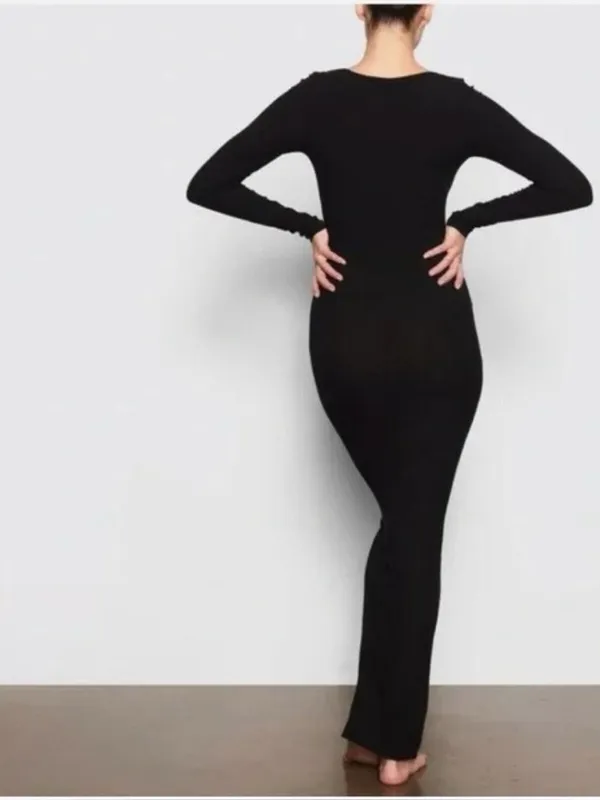 SKIMS Soft Lounge Long Sleeve Ribbed Maxi Dress Black‎ Onyx - Image 6