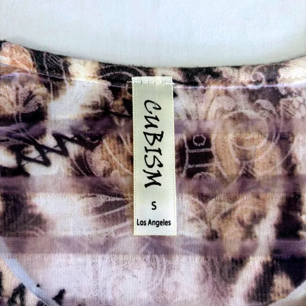 90's Y2K Cubism Los Angeles Animal Print Ruffle Artsy Mesh Top Mixed Media Small - Image 7