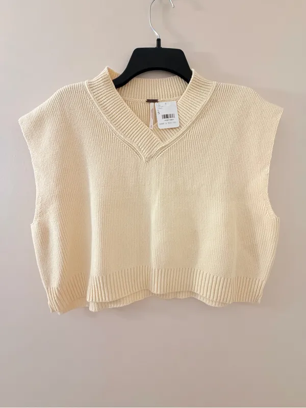 Free People Cream V-Neck “Easy Street” Knit Sweater Vest S - Image 4