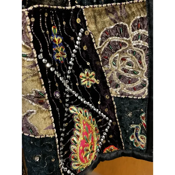 Vintage Velvet Patchwork Embroidered Jacket Black Size M - Image 2