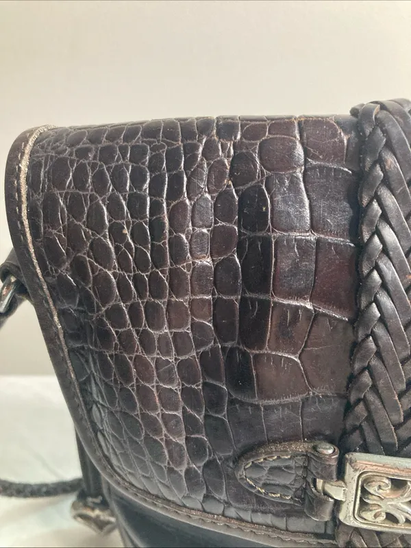 Brighton Cheryl Crossbody Bag Braided Leather Brown Silver Heart Fab - Image 3