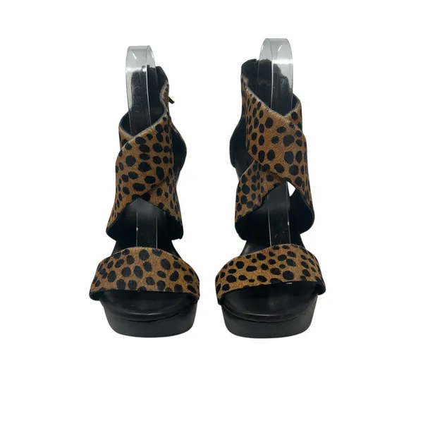 Diane von Furstenberg Opal Wedge Sandals Leopard Leather Calf Hair Brown‎ Size 8 - Image 4