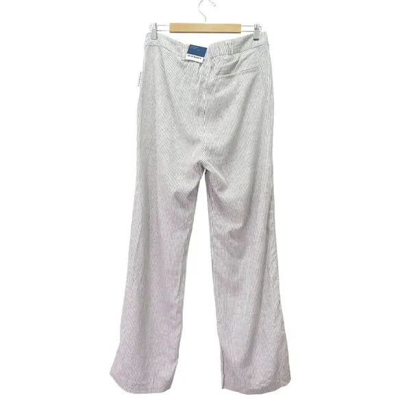 NWT Old Navy Linen Wide Leg Trouser Pants Gray Ivory Stripe High Rise Size Large - Image 3