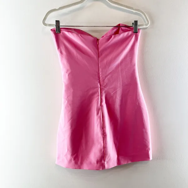 Zara Strapless Sweetheart Neck Ruched Mini Dress Bubble Gum Pink Medium - Image 5
