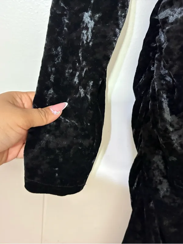 Sherri Hill Black Crushed Velvet Off Shoulder Mini Dress 6 Long Sleeve Cocktail - Image 7