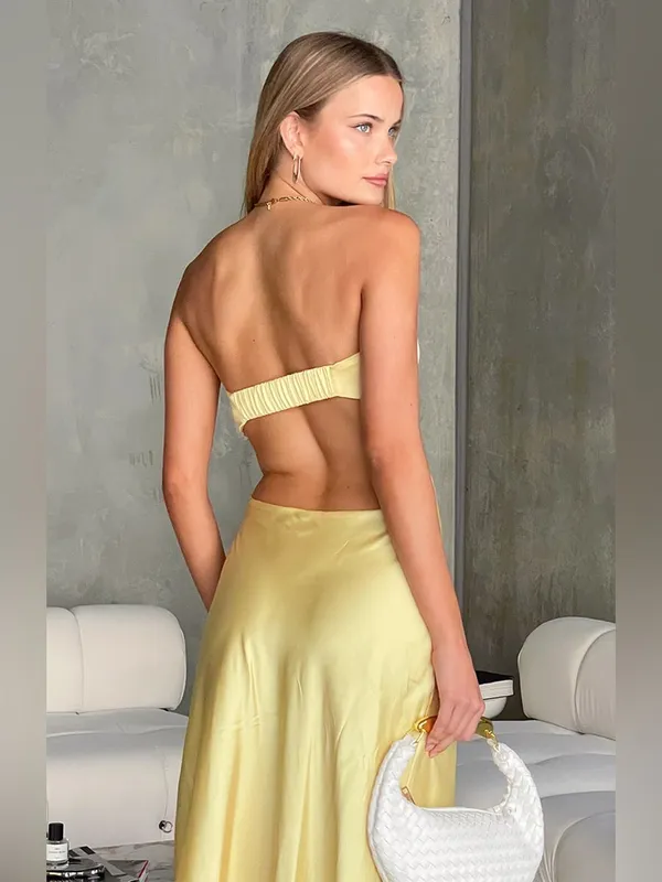 NWT Beginning Boutique Lili Yellow Satin Strapless Maxi Dress Womens Size 4‎ - Image 4