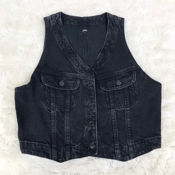 EDWIN Women’s Black Denim Button‎ Front Biker Vest Motorcycle Western Size Small - Image 3