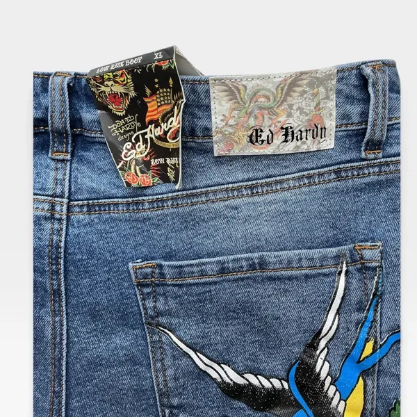 Ed Hardy Womens Low Rise Bootcut Jeans Blue Tattoo Embroidered XL NWT - Image 6