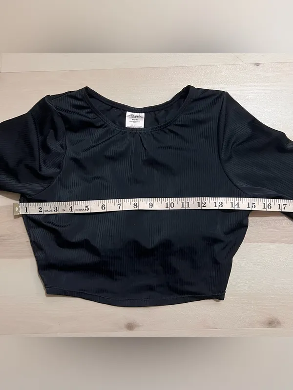 Endless Wave Medium Black Long Sleeve Ribbed Cropped Swim Top Beach Ocean Surf - Image 6