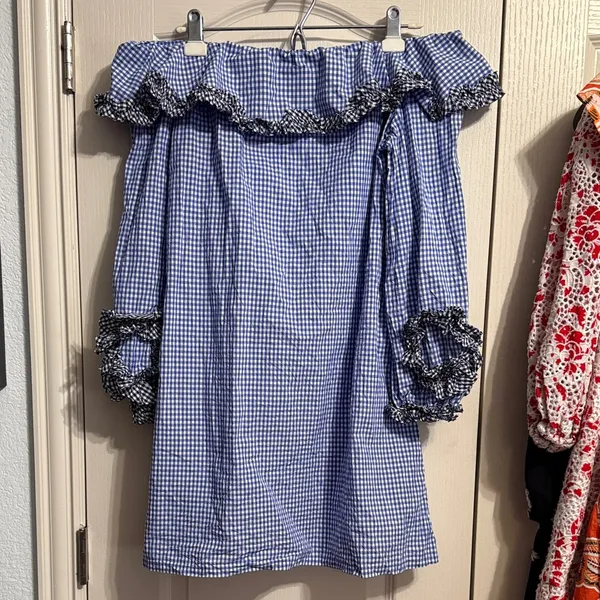 Alexis Miquela Off the Shoulder‎ Gingham Plaid Ruffle Mini Dress Preppy Coquette - Image 2