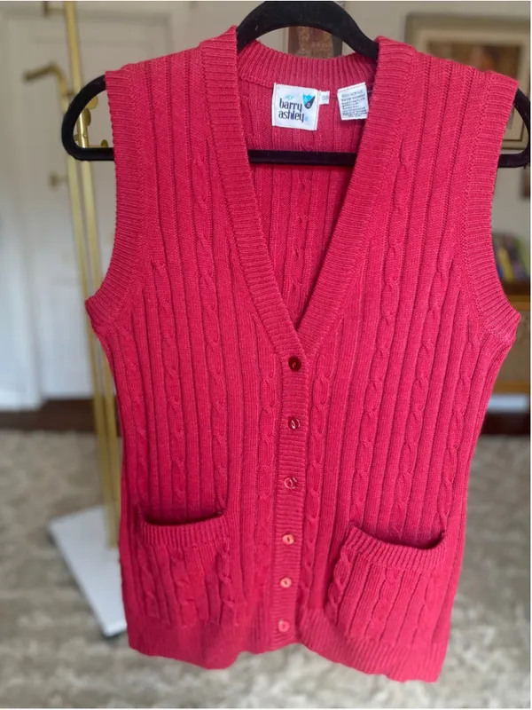 Vintage Cable Knit Sweater Vest Button Front Preppy Old Money Teacher Christmas - Image 4