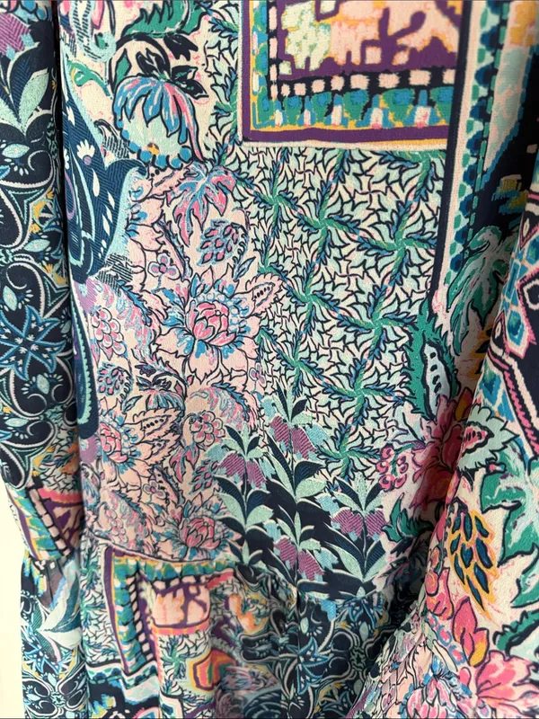 Soft Surroundings Navy Floral Patchwork Maxi Skirt with Pink and Teal - Image 5