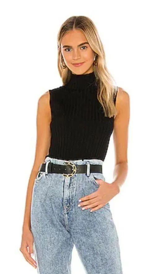Revolve NWT Rib Mockneck Bikini Bodysuit in Black 525 Size S - Image 5