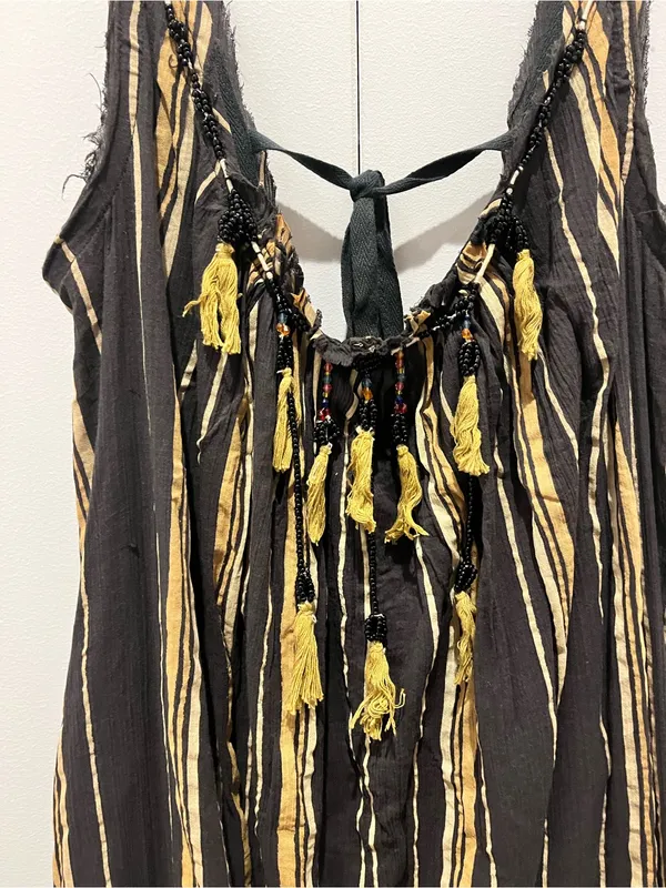 Free People Unearthen Black & Mustard Striped Tassel Maxi Dress oversized - Image 2