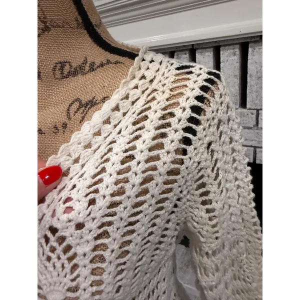 Carolyn Taylor Crochet Cardigan Womens XL Cream Button Shrug‎ Cottagecore Boho - Image 5