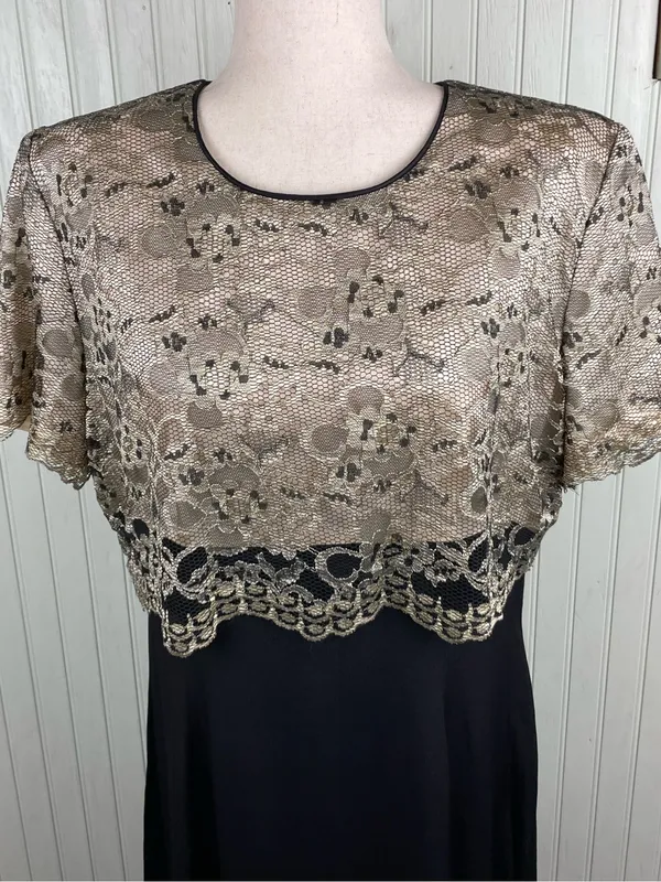 Vintage 80s Jeffrey and Dara Cocktail Evening Dress Size 14 Lace Overlay Gown - Image 5
